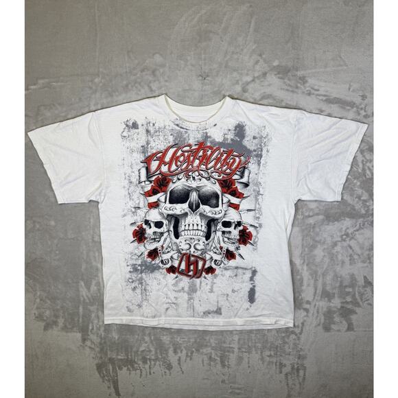Hostility Skull Roses AOP T-Shirt Y2K White Skater Grunge Mall Goth Graphic XL - Picture 1 of 8